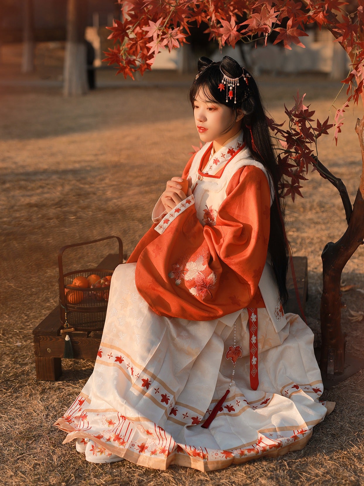 36 Maple forest Xiao Lu Shui Original Hanfu Ming Winter Dress Plush Bijia Horse Face Skirt Female National Style Cute Maple Leaf Chinese Restaurant