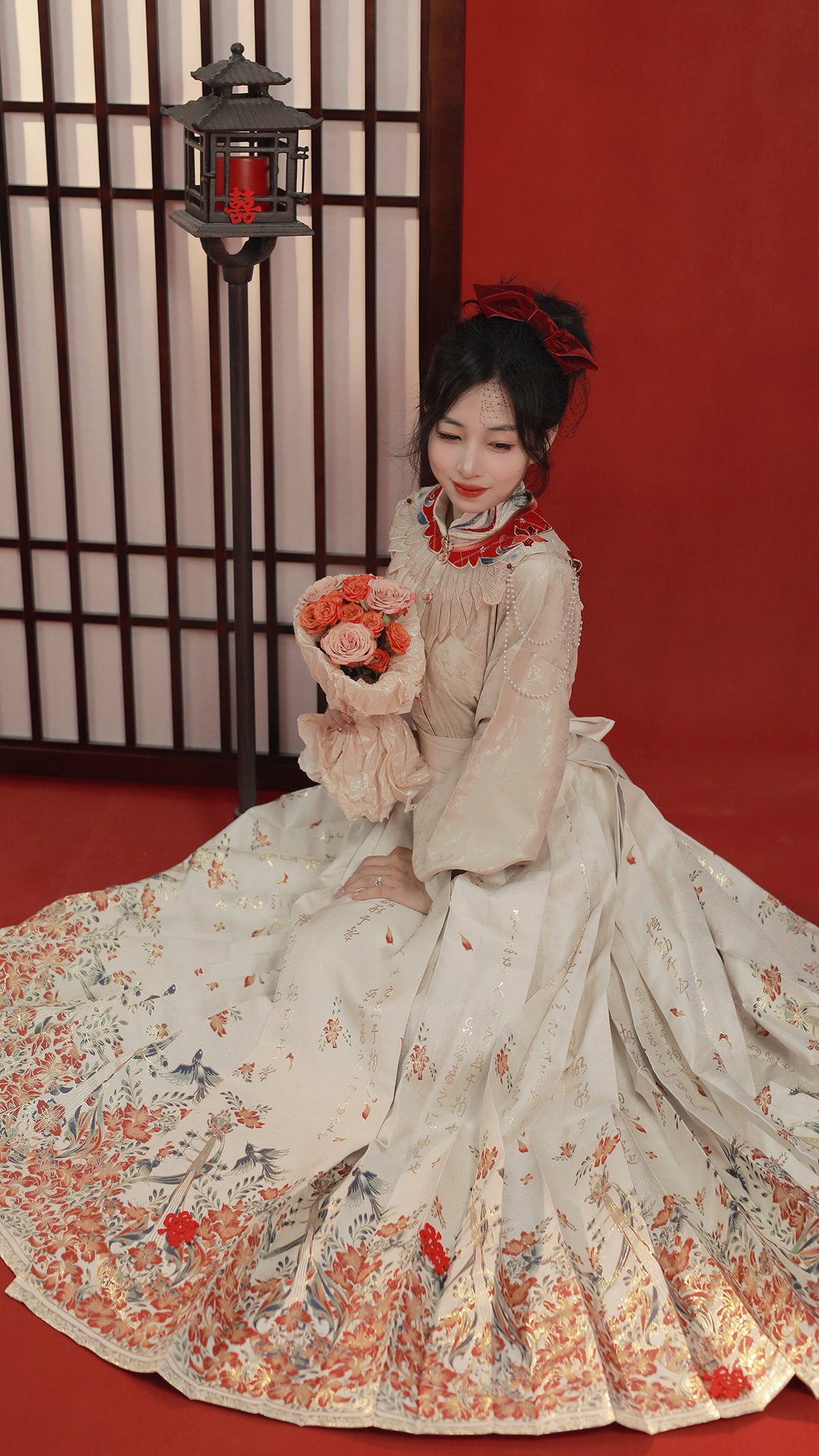 【乐音凤凰花】明制汉服织金妆花马面裙-白