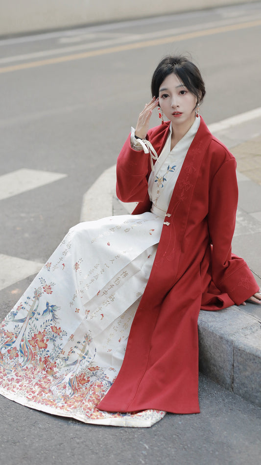 [Melodious Phoenix Flower] Ming-style Hanfu Brocade Horseface Skirt - White