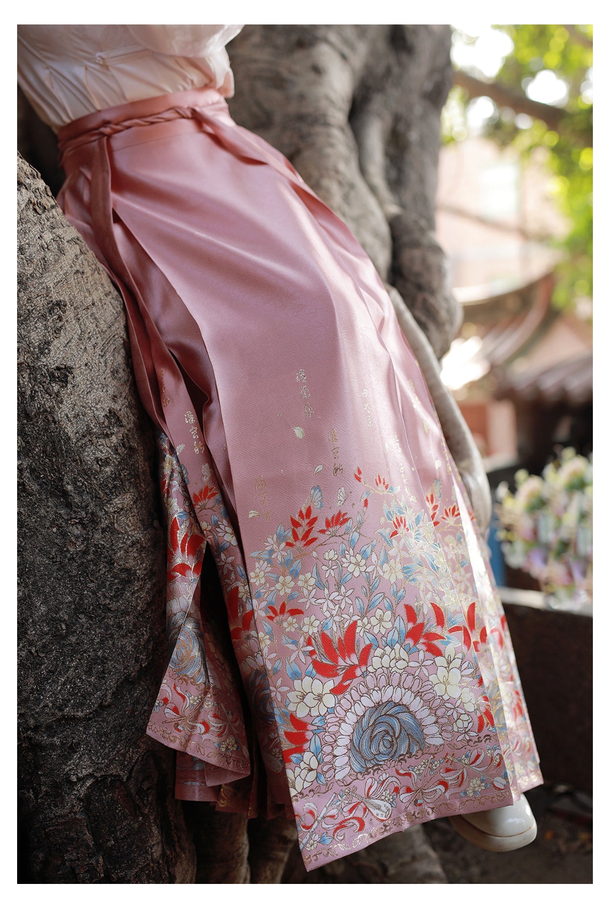 [One Thought Hairpin Flower]Ming-style Hanfu Brocade Imitation Makeup Flower Horseface Skirt-Pink