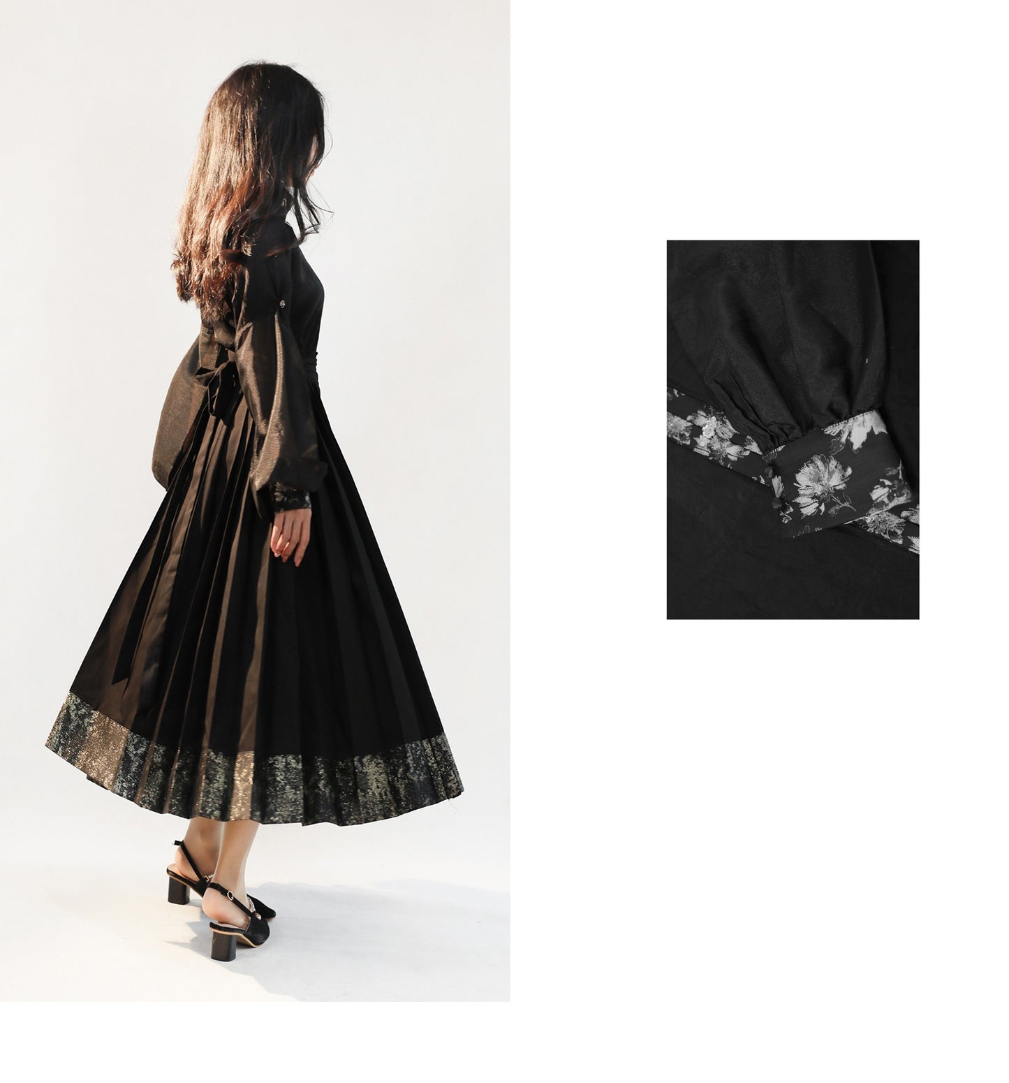 38 Midnight Falling Xiao Lu Shui Hanfu Improved Ming Dynasty Style, Black Tencel Stand Collar Shirt, Waist-Length Embroidered Gold Horseface Skirt, Autumn and Winter Collection