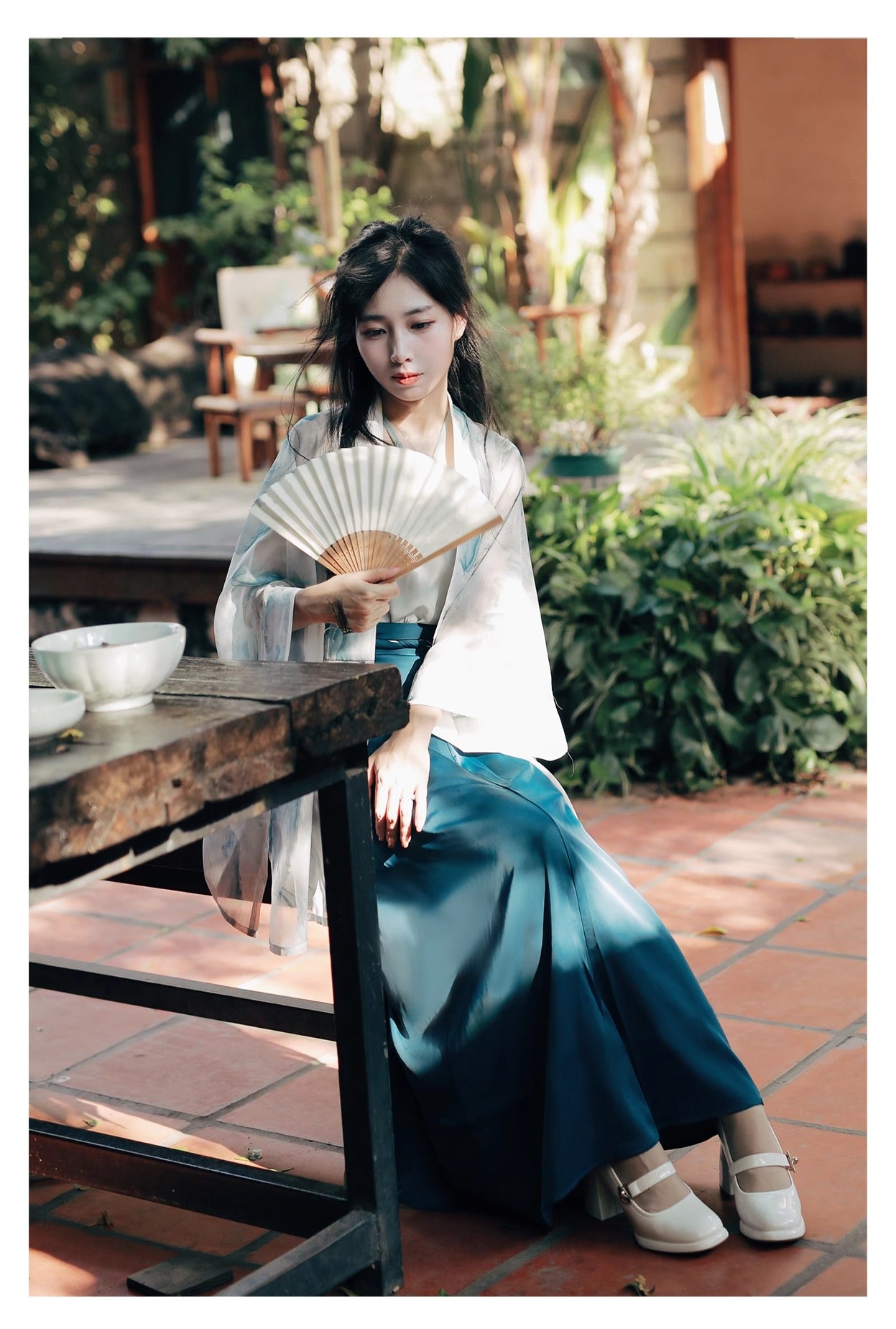 49 Nong Qing Ying Xiao Lu Shui Original Hanfu, Improved Ming Dynasty-Style Button-Front Long Shirt with Half Sleeves, Summer Strapless Top, Everyday Multi-Layered Skirt Set