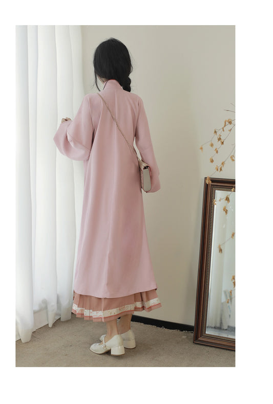 16 Xiao Lu Shui Pink tender Chinese Ming cheongsam, improved long than nails, pink autumn long daily commuting