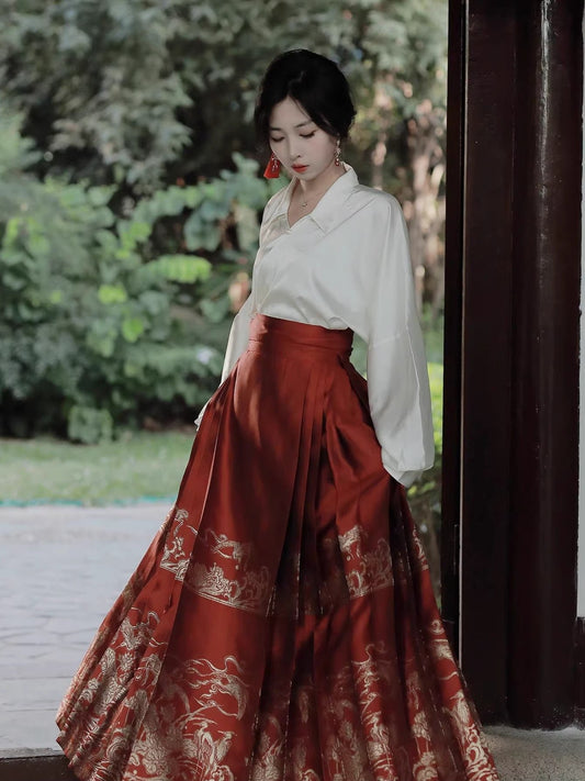 21、Xiao Lu Shui, Bailuzhou, Chinese Weaving Golden Horse Face Skirt, Red Toasting Dress, Suit, Door Dress, Wedding Dress, Wedding Dress