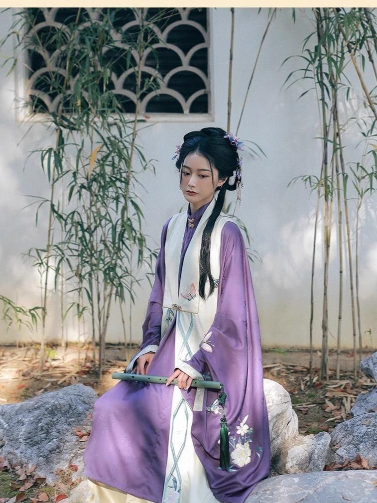 30 Xiao Lu Shui original Hanfu women's smoke, purple, spring, autumn and winter, Ming long shirts, embroidered with gold horse skirts, pearls