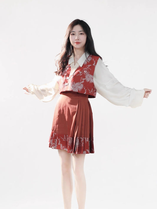 48 Spring has comes  Xiao Lu Shui national style, Hanfu, small man, red than Jiaming, short placket, short horse face, Tang Shuzi, daily work