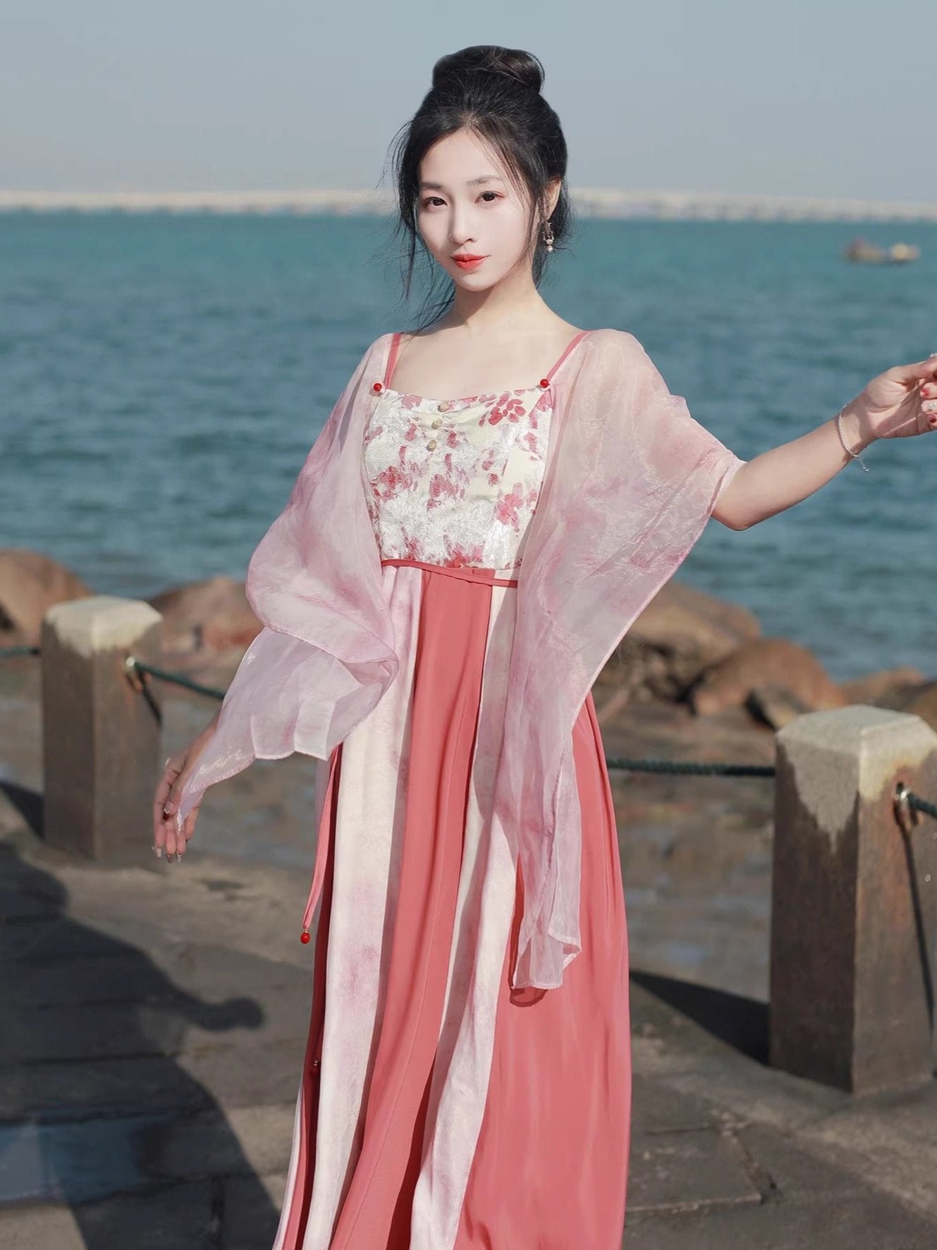 55 Acacia Xiao Lu Shui National Style Improved Tang Dynasty Broken Skirt New Chinese Hanfu Dress Pink Floating Piece Summer Daily