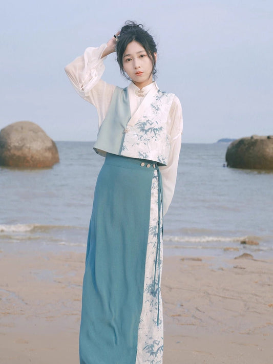 45 Blue Mountain Dai Xiao Lu Shui Original Tang Hanfu Skirt Waist-length Skirt Women's Summer National Style Han Element Skirt Daily