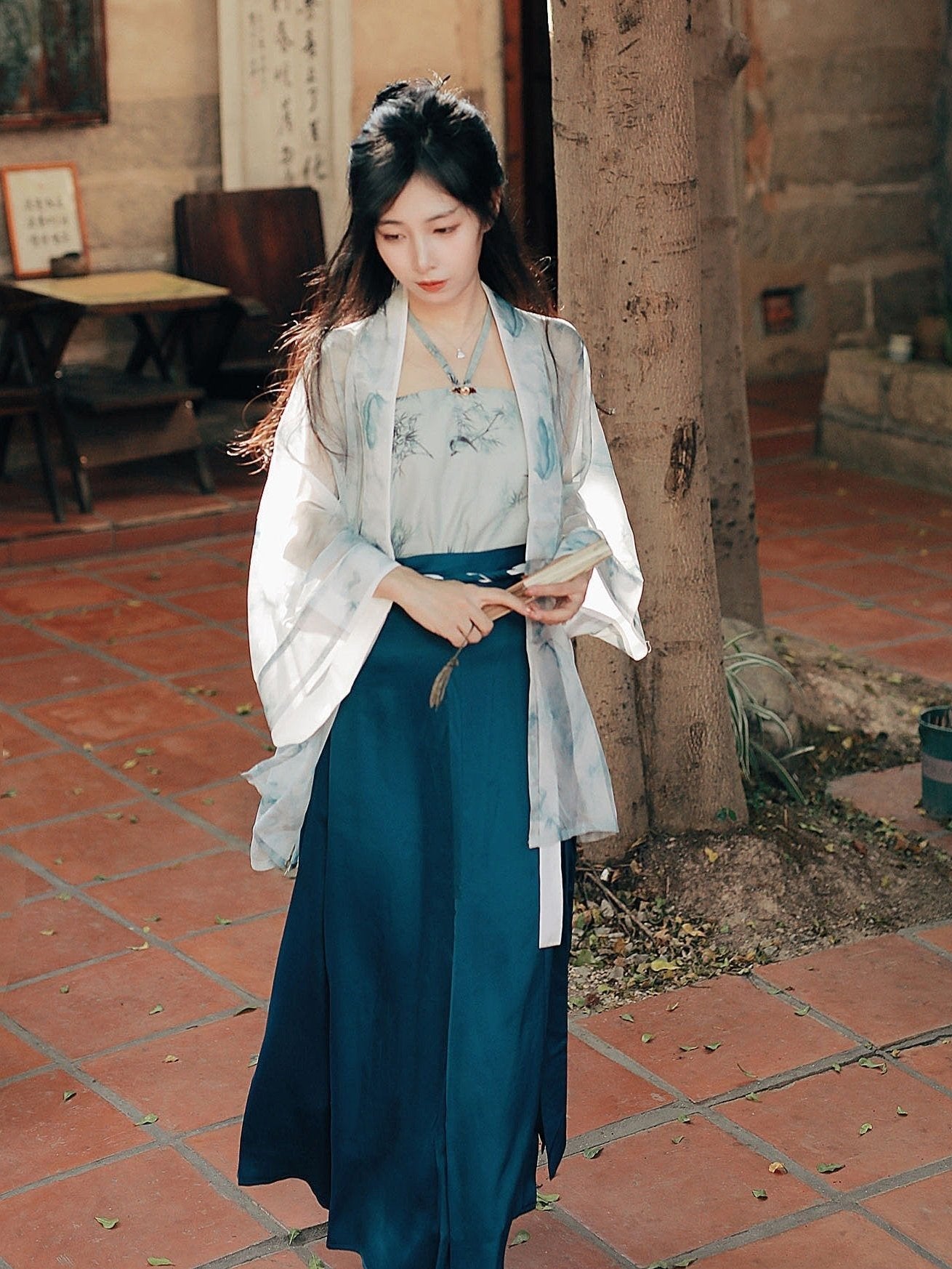 49 Nong Qing Ying Xiao Lu Shui Original Hanfu, Improved Ming Dynasty-Style Button-Front Long Shirt with Half Sleeves, Summer Strapless Top, Everyday Multi-Layered Skirt Set