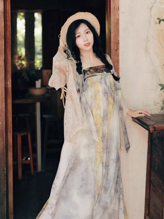 56 Zhuang Zhou's Dream Xiao Lu Shui Original Tang Dynasty-inspired Hanfu Dress with Han Elements, A New Chinese-style Chiffon Halter Dress for Spring and Summer, Fairy-like & Breathable.