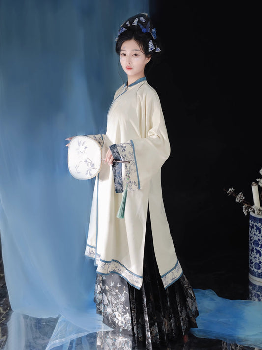 41 Xiao Lu Shui "Waiting for the Rain and Mist" Original Ming Dynasty Style Hanfu, Qing Dynasty Inspired Han Women's Clothing, Oblique Collar Stand Neck, Chinese Style Elements, Long Shirt with Skirt for Autumn