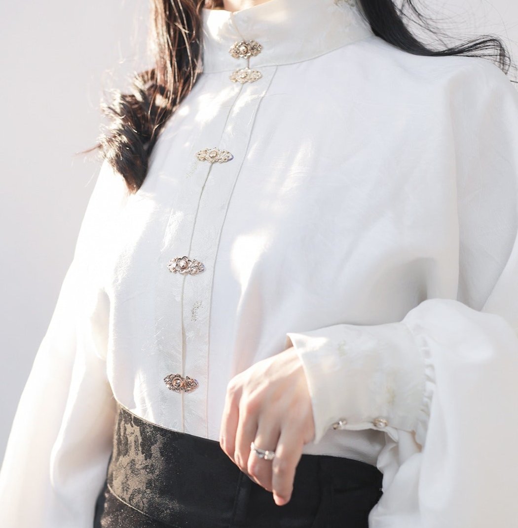 37 Frosty Moon Night Xiao Lu Shui Element Traditional Chinese Clothing, Autumn Collection, Black & White Jacquard, Cool Velvet, Song Dynasty Swirling Skirt, Stand Collar, Ming Dynasty-style Main Waistband