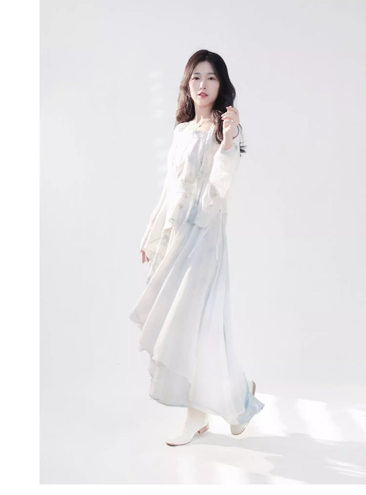 31 Qing Yao Meng Xiao Lu Shui Hanfu Improved Aircraft Sleeves New Chinese Style Han Elements Small Man Smudge Zipper Skirt