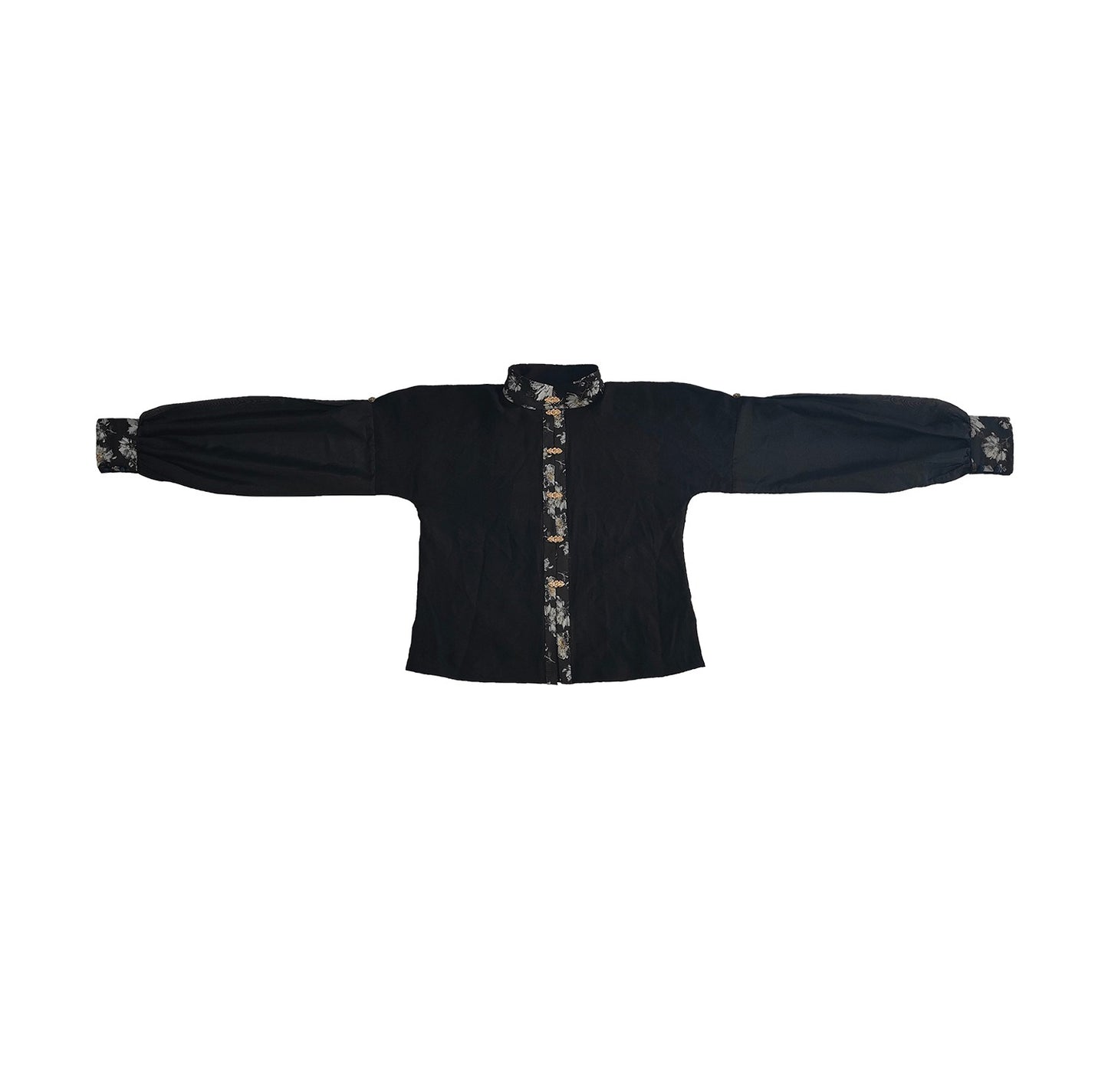 38 Midnight Falling Xiao Lu Shui Hanfu Improved Ming Dynasty Style, Black Tencel Stand Collar Shirt, Waist-Length Embroidered Gold Horseface Skirt, Autumn and Winter Collection