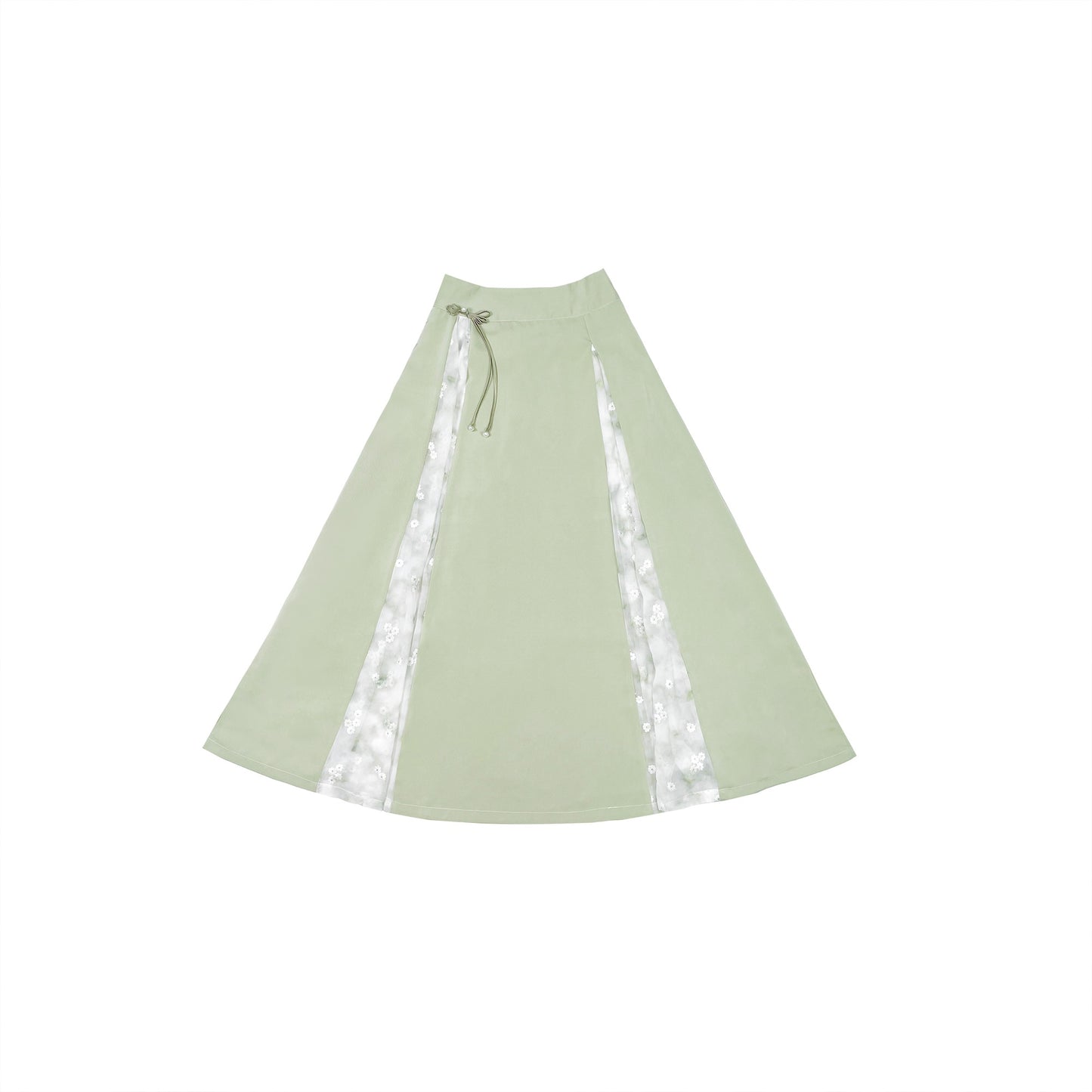 6 Xiao Lu Shui Early Clear Sky Chinese-style Suit for Women - Lightweight Linen Double-breasted Shirt Top and Song Dynasty-style Elastic Three-pleated Skirt in Green for Summer