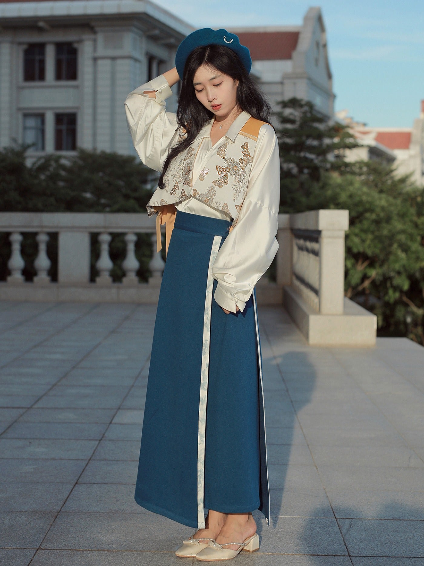 51 Yu Jin Die Xiao Lu Shui original Tang Hanfu improved Tang jacket vest collar aircraft sleeve shirt spiral skirt autumn and winter