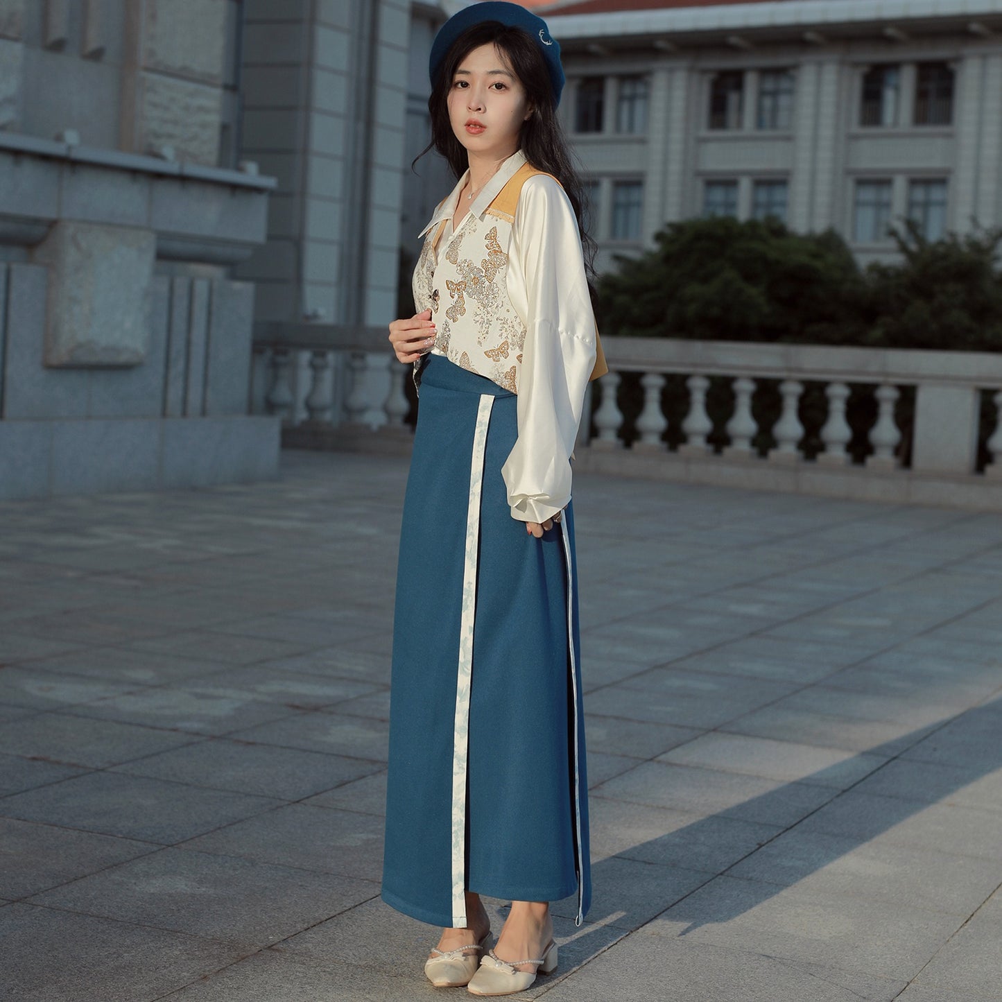 51 Yu Jin Die Xiao Lu Shui original Tang Hanfu improved Tang jacket vest collar aircraft sleeve shirt spiral skirt autumn and winter