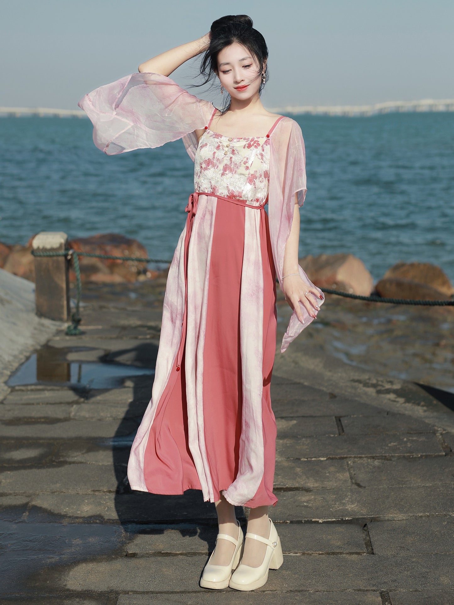 55 Acacia Xiao Lu Shui National Style Improved Tang Dynasty Broken Skirt New Chinese Hanfu Dress Pink Floating Piece Summer Daily