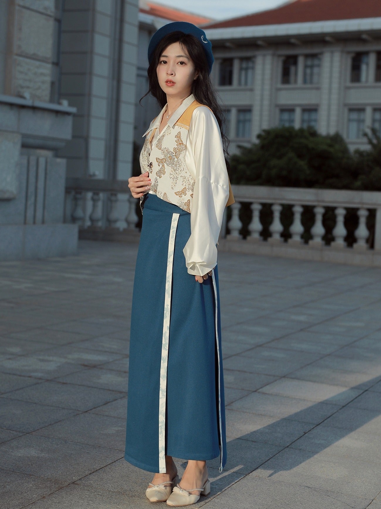 51 Yu Jin Die Xiao Lu Shui original Tang Hanfu improved Tang jacket vest collar aircraft sleeve shirt spiral skirt autumn and winter