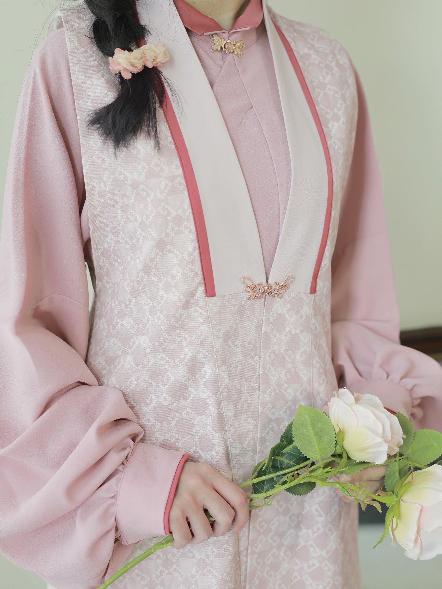 16 Xiao Lu Shui Pink tender Chinese Ming cheongsam, improved long than nails, pink autumn long daily commuting