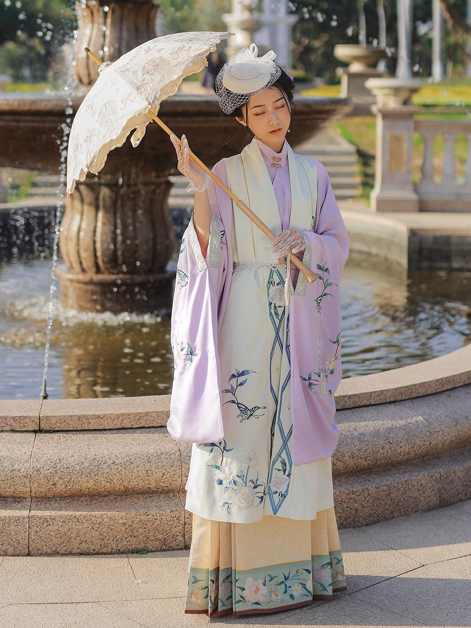 30 Xiao Lu Shui original Hanfu women's smoke, purple, spring, autumn and winter, Ming long shirts, embroidered with gold horse skirts, pearls