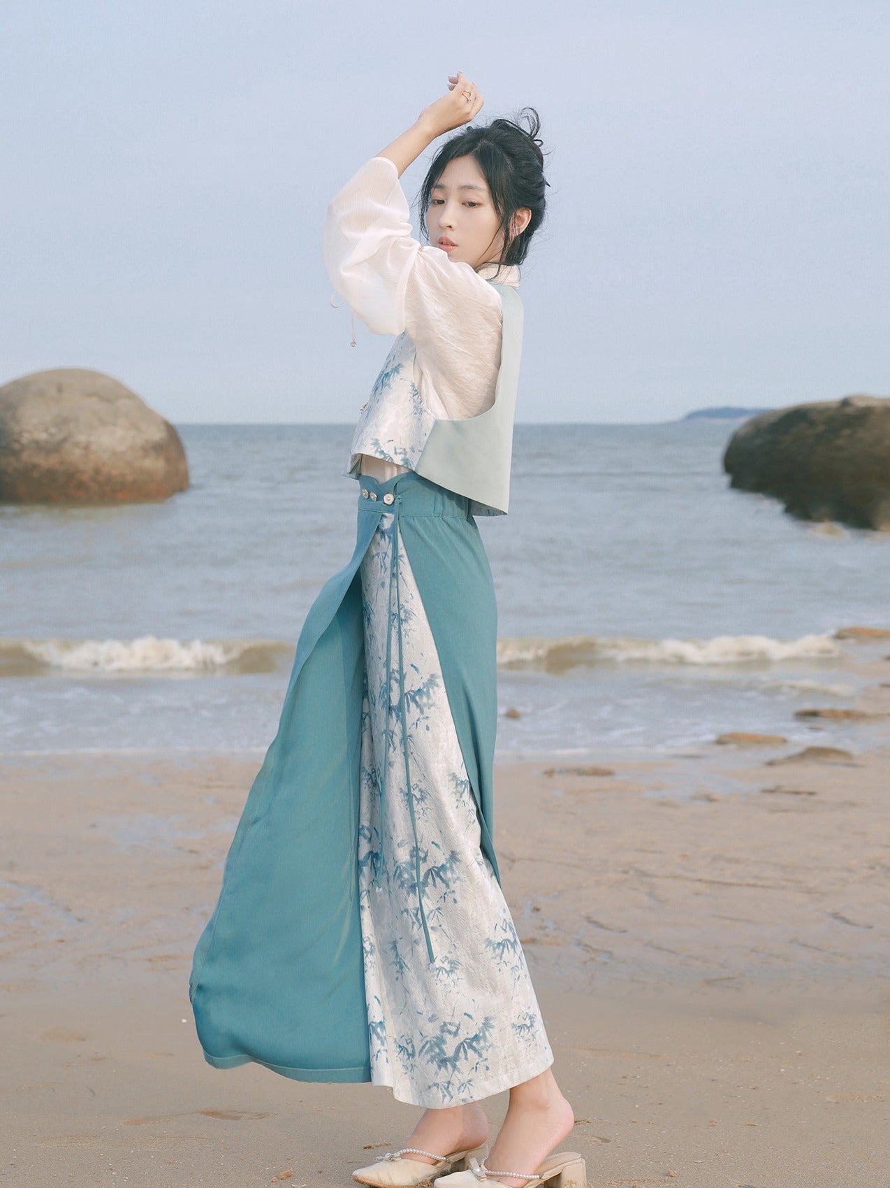 45 Blue Mountain Dai Xiao Lu Shui Original Tang Hanfu Skirt Waist-length Skirt Women's Summer National Style Han Element Skirt Daily