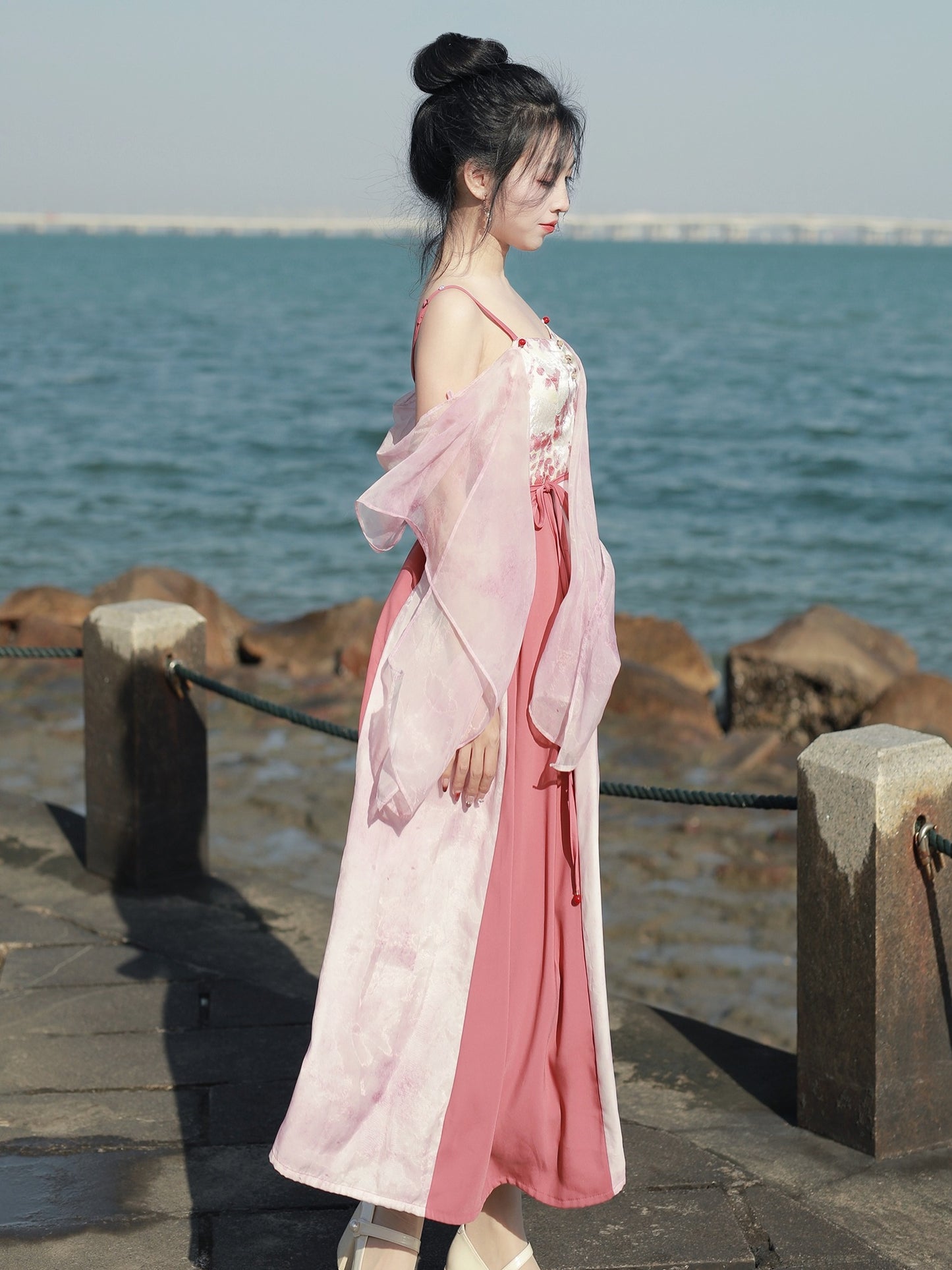 55 Acacia Xiao Lu Shui National Style Improved Tang Dynasty Broken Skirt New Chinese Hanfu Dress Pink Floating Piece Summer Daily