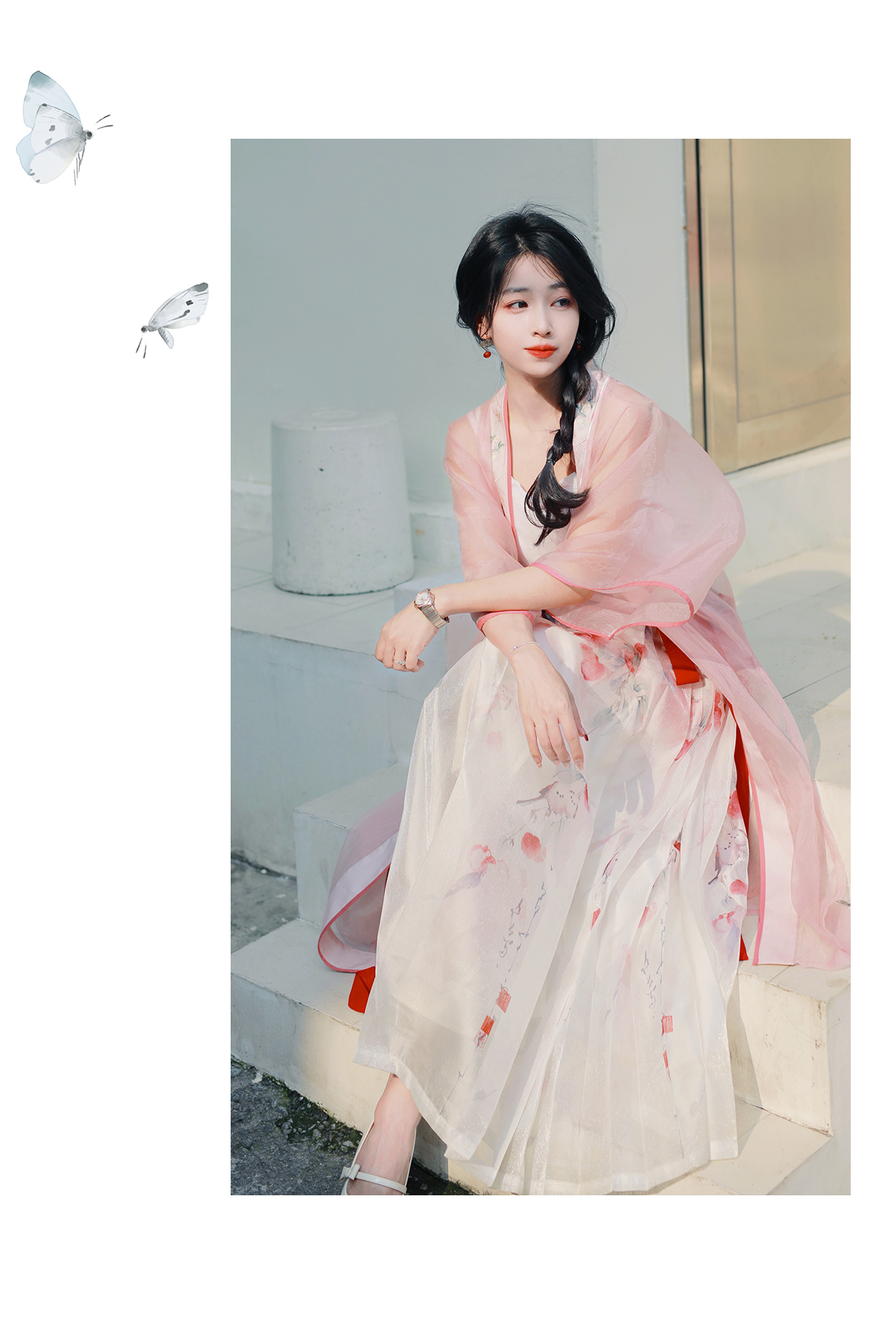 24、Ping An Shun Li, Xiao Lu Shui, Ming Hanfu, Daily Summer Horse Face Skirt, Improved New Chinese Changgan Temple Flower and Bird Gauze Skirt